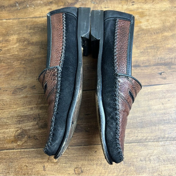 Zelli Mens 9M Black Brown Genuine Ostrich Leather Handmade Italy Penny Loafers - Picture 5 of 11